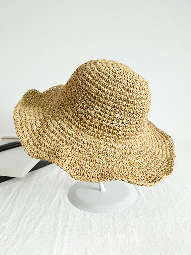 JASSY Women's Foldable Straw Hat Travel Vacation Sunscreen Bucket Hat Beach Hat