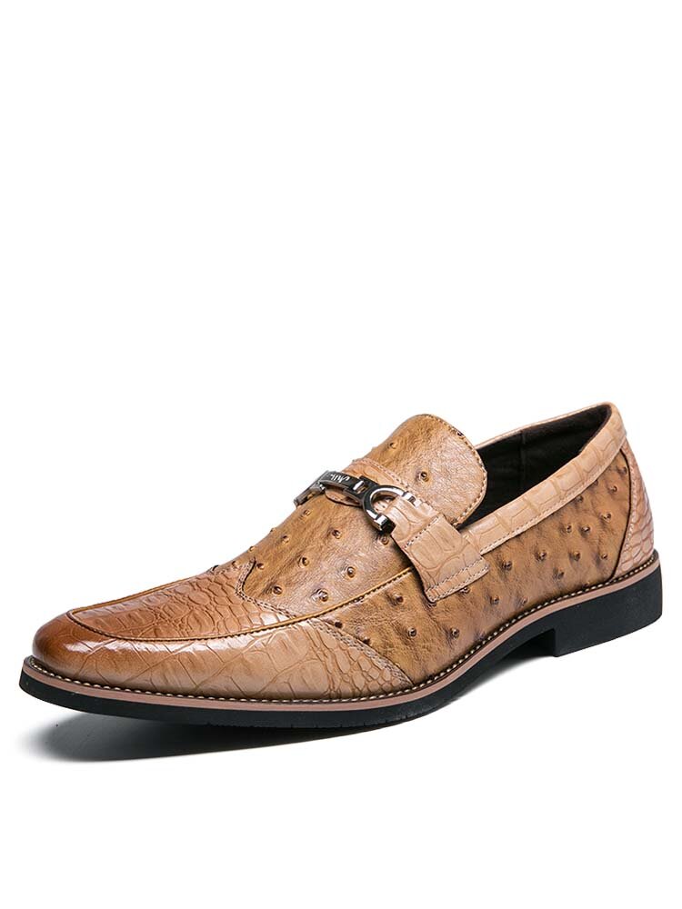 Men Alligator Veins Splicing Non Slip Metal Decoration Business Shoes