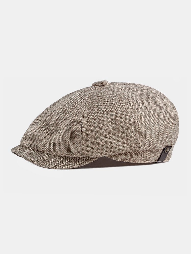 

Men British Style Casual Plain Color Outdoor Breathable Sunvisor Octagonal Hat Flat Hat, Gray;khaki
