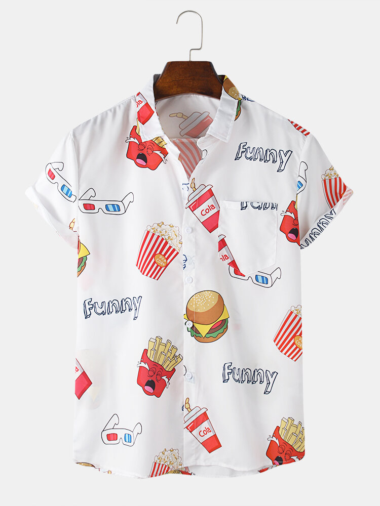 Mens Hamburgers & chips Print Funny Light Short Sleeve Shirt