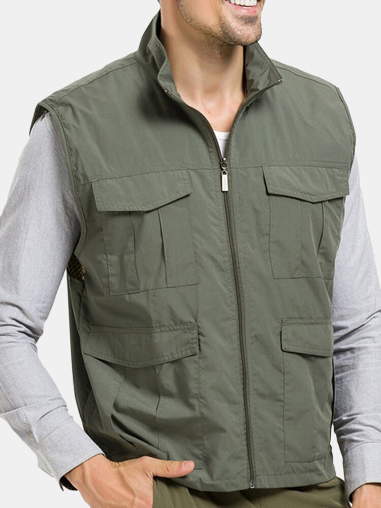 

Mens Water-repellent Casual Vest Qiuck-dry Breathable Sleeveless Solid Color Sport Vest, Army green;khaki