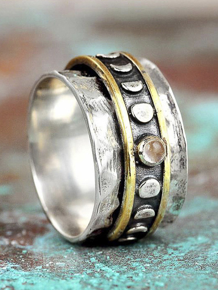 Vintage Distressed Geometric-shapes Carved Wide Alloy Ring