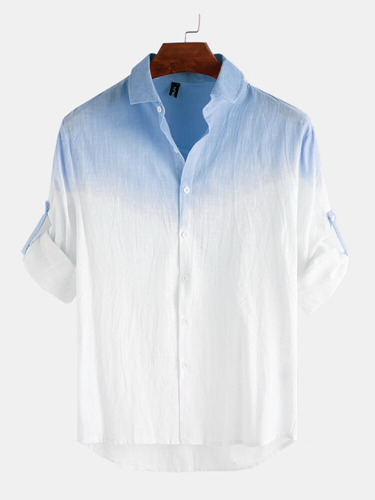 Men Cotton Gradient Printing Casual Long Sleeve Shirt
