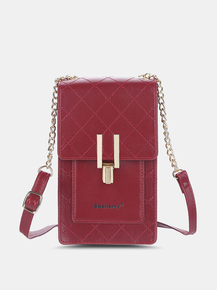 Vintage Argyle Quilted Design Multifunction Crossbody Bag Faux Leather Large Capacitry Clasp Closure Phone Bag