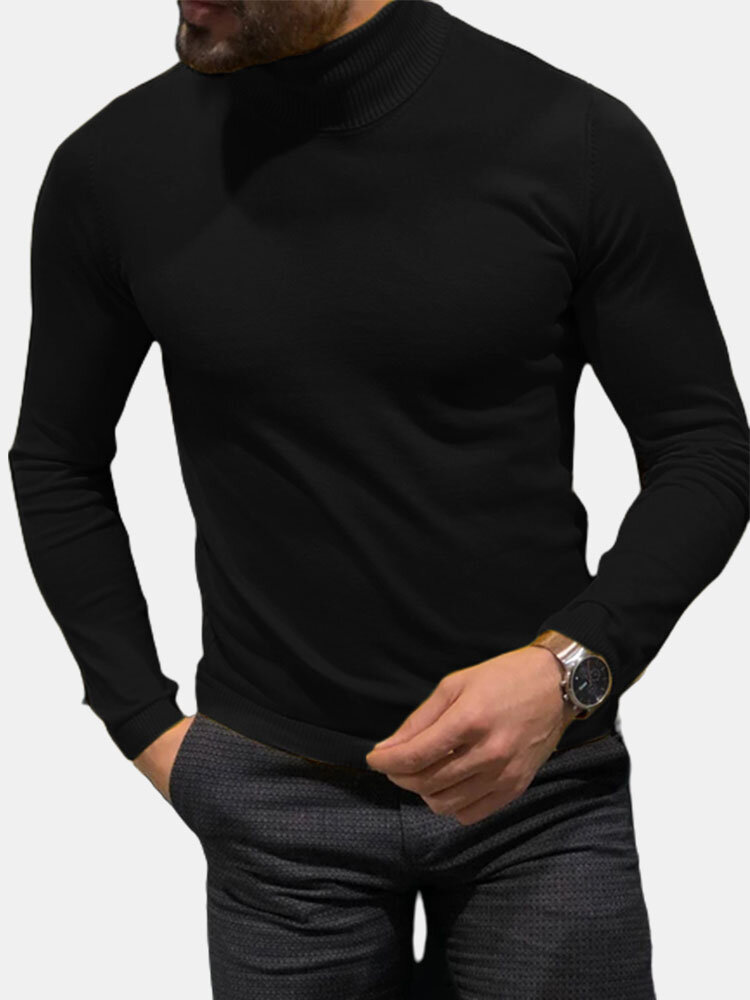 Mens High Neck Casual Long-sleeved Sweater