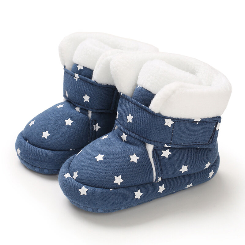 

Baby Toddler Shoes Stars Pattern Soft Sole Warm Plush Lining Snow Boots, White;gray;blue