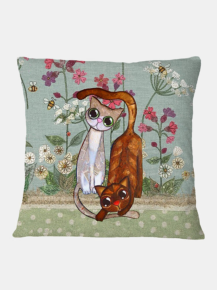 

Valentine Cats Pattern Linen Cushion Cover Home Sofa Art Decor Throw Pillowcase