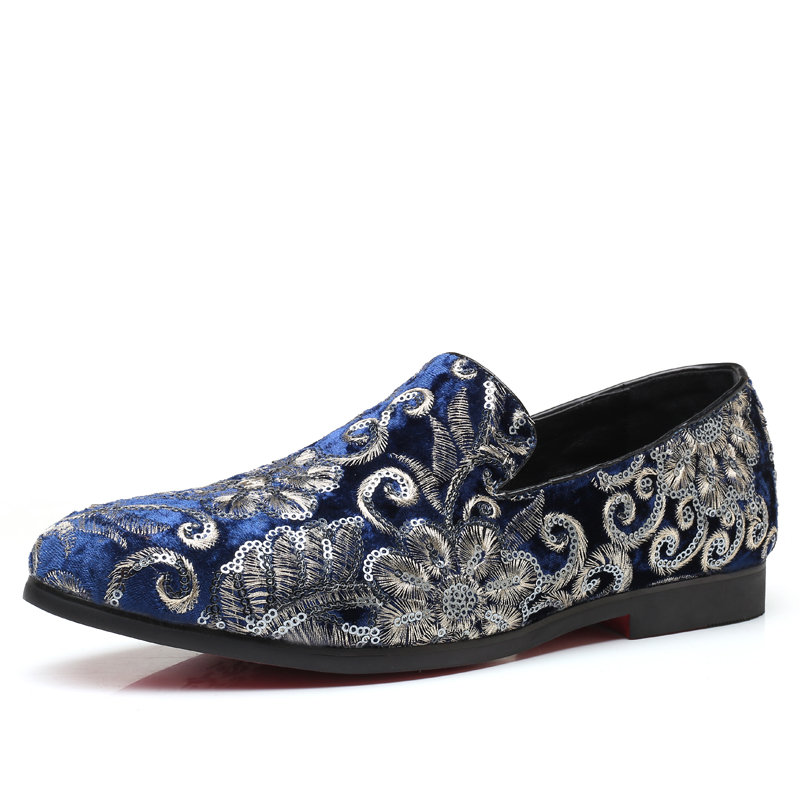 Large Size Men Stylish Paillette Embroidery Slip On Casual Loafers