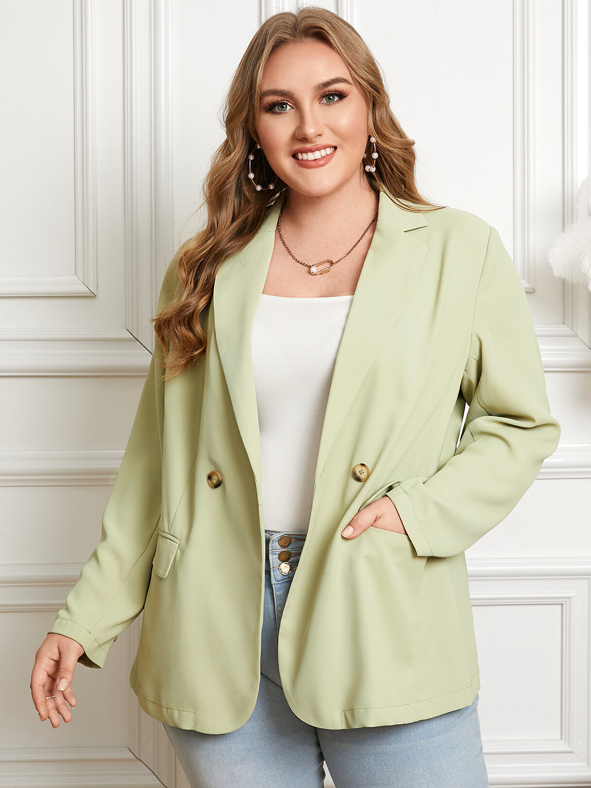 Plus Size Front Button Pocket Long Sleeves Blazer от Newchic WW