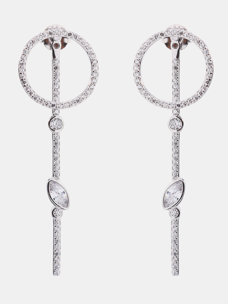 925 Sterling Silver Geometric Bar Drop Earrings Luxury Stick Inlaid Zircon Earrings for Women