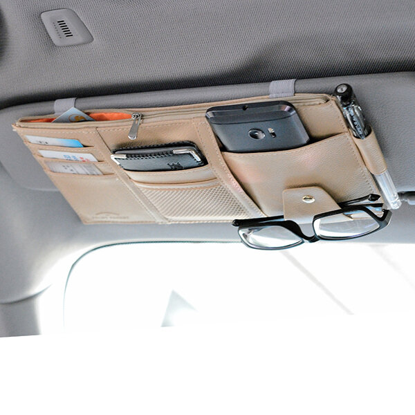 

Multifunctional Leather Car Storage Bag Visor Cover Card License Holder Glasses Folder, Black;grey;off white