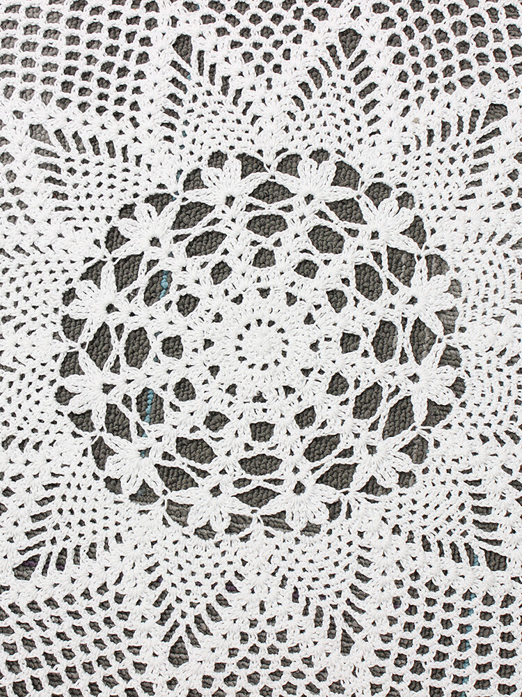 

60cm Handmade Crochet Lace Placemat Doilies Cotton Round White Tablecloth Home Decor, Beige