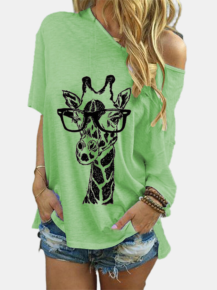 Giraffe Printed O-Neck Short Sleeve Casual T-shirt