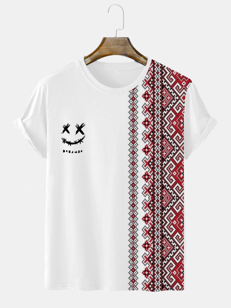 Herren Smile Ethnic Geometric Print Rundhals Kurzarm T-Shirts