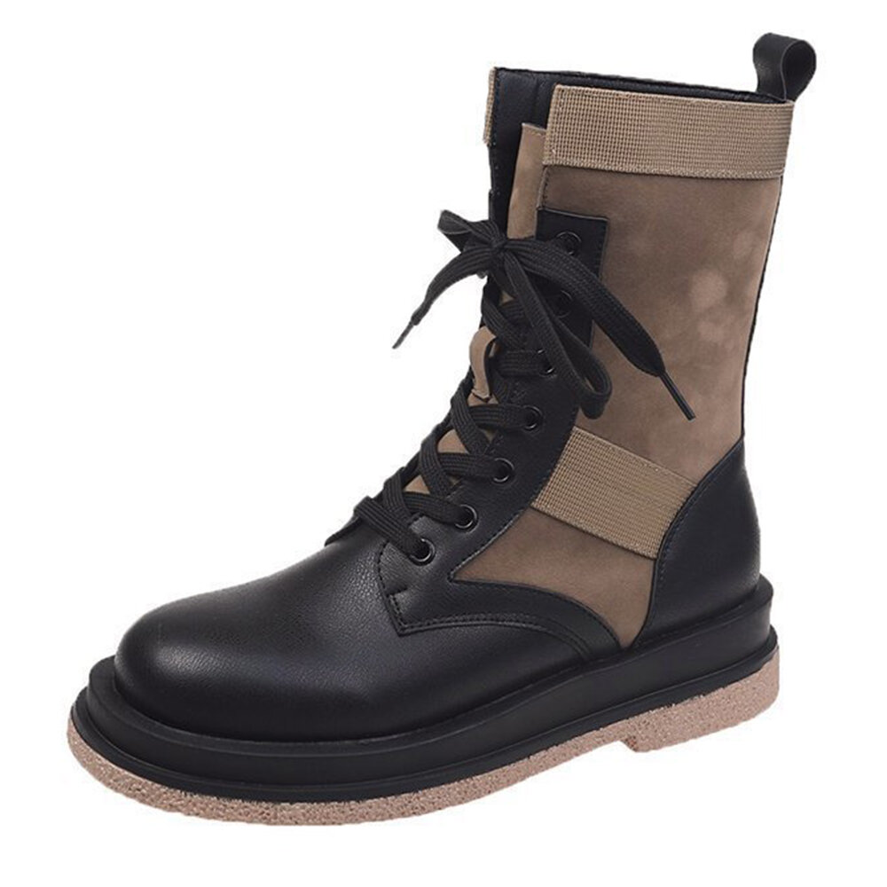 Women Slip Resistant Wearable Splicing Lace Up Boots