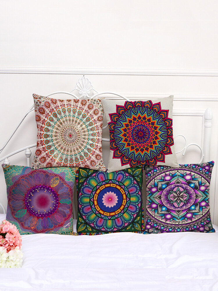 Mandala Pattern Printing Cotton Linen Sofa Cushion Pillow Cover Waist Cushion Cover