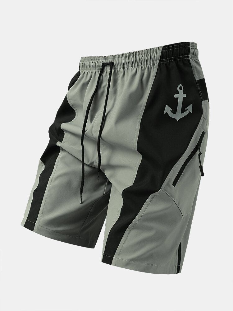 Men Patchwork Side Zip Designed Elastic Waist Shorts