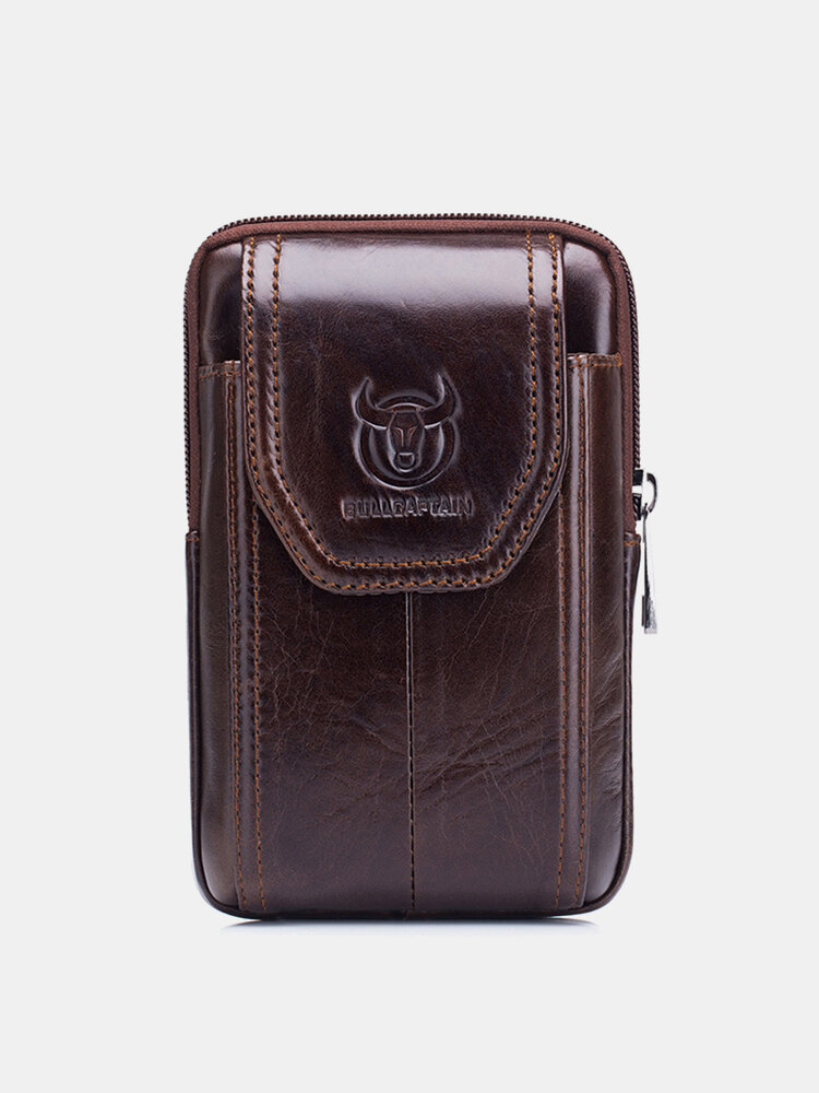 EDC Genuine Leather Vintage Zipper Phone Bag Waist Bag For Business Bag