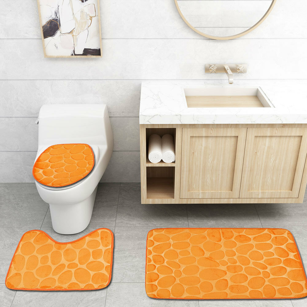 

3Pcs Non-slip Bathroom Mat Set Bath Mat Contour Rug Closestool Lid Cover For Home Bathroom, Red;orange;grey;beige;black;coffee