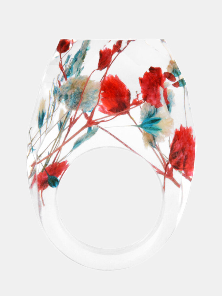 Anéis de resina do mundo secreto feito à mão da moda Colorful flores secas elegantes anéis de presente para mulheres
