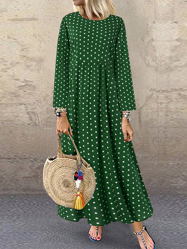 Polka Dot Empire Waist Casual Plus Size Maxi Dress