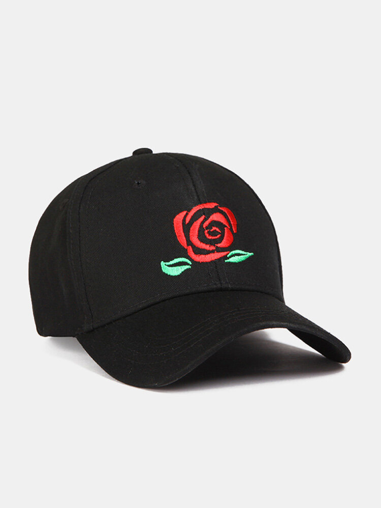 Unisex Cotton Embroidery Rose Flower Pattern Outdoor Sunshade Baseball Hat