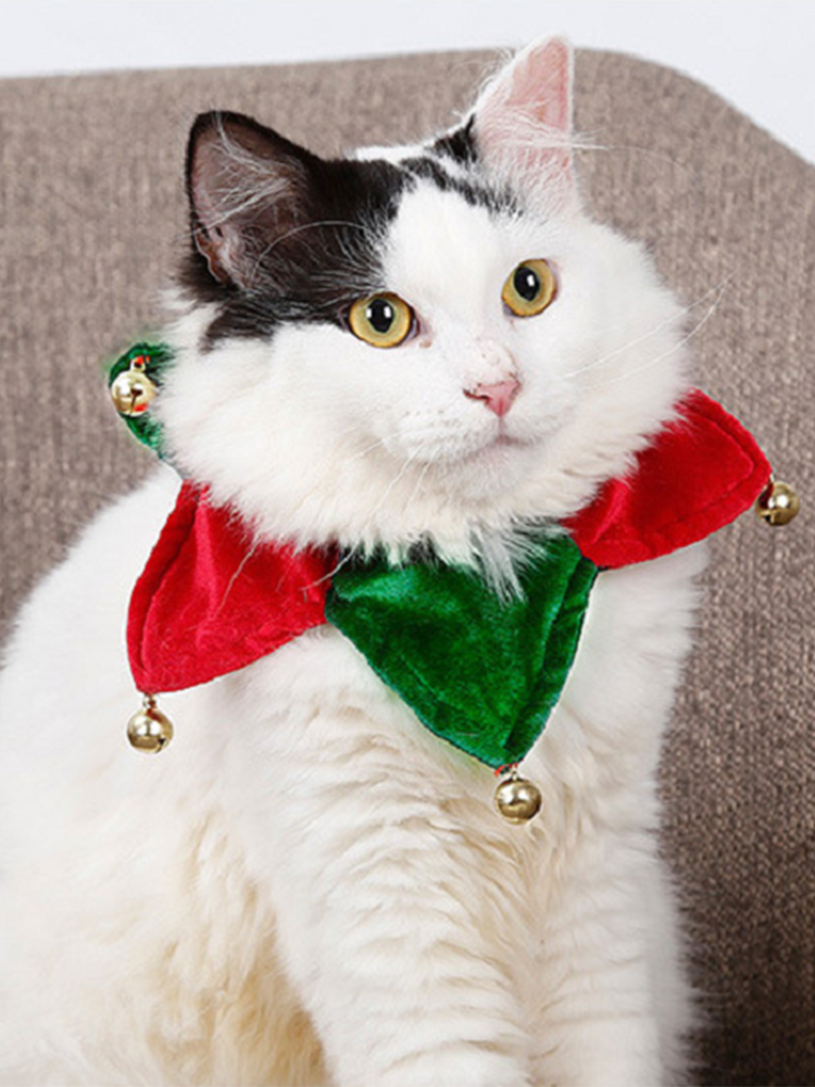 Christmas pet scarf collar dog cat Christmas bell triangle scarf collar Pet Supplies
