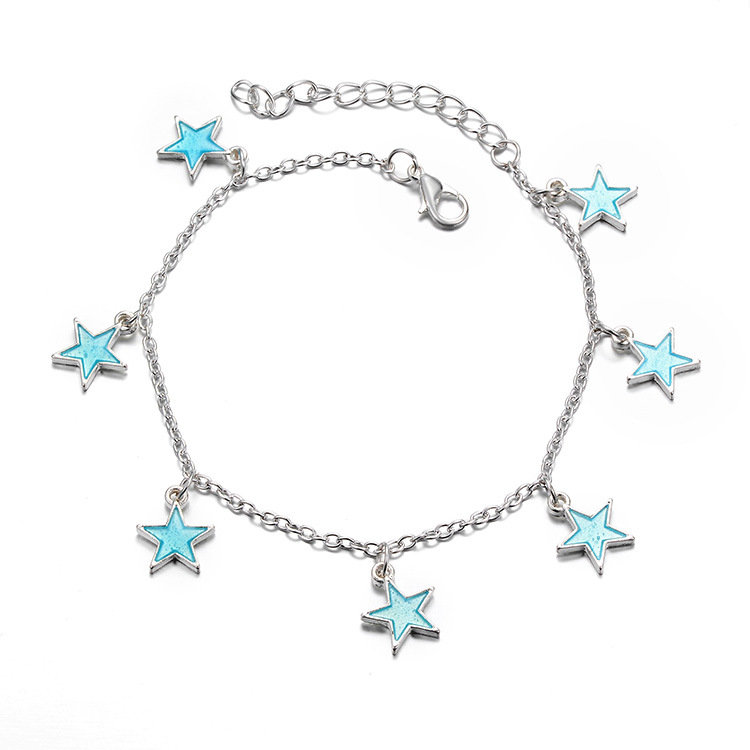 Trendy Luminous Blue Star Anklet Foot Chain Barefoot Sandal Beach Jewelry Bracelet Gift For Women