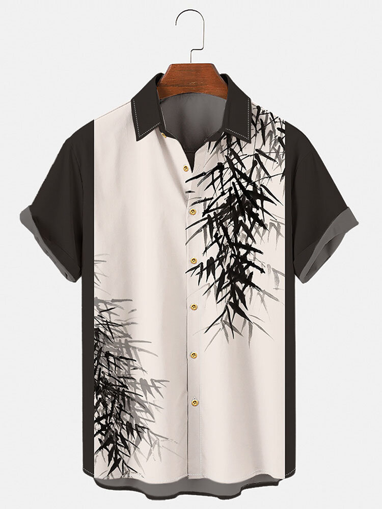 Mens Bamboo Wash Painting Front Buttons All Matched Shirts