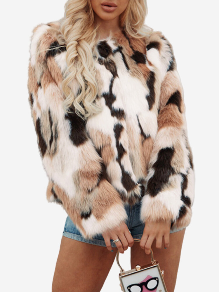 Multi-color Faux Fur Long Sleeve Coat For Women