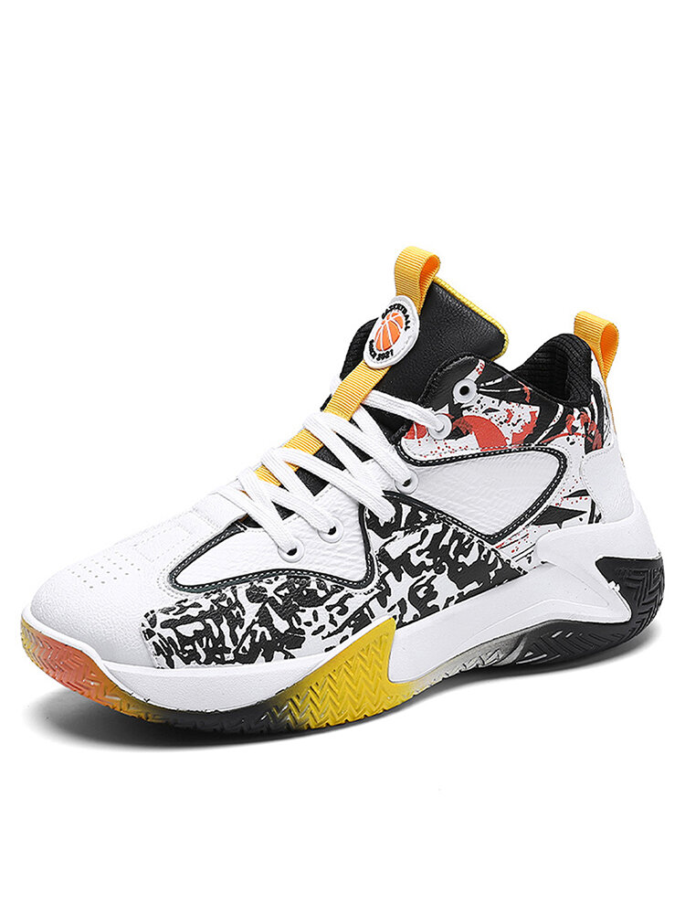 Men Graffiti Printed High-Top Lace Up Sport Casual Basketball Shoes