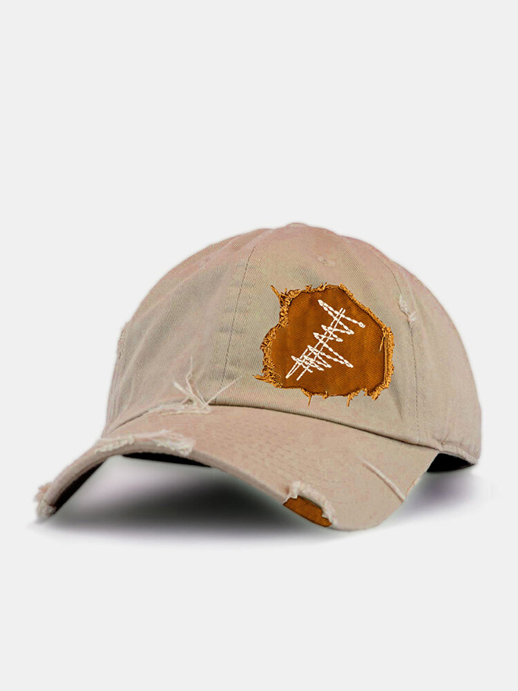 Unisex Polyester Cotton Patchwork Damaged Ripped Embroidery Thread All-match Baseball Cap