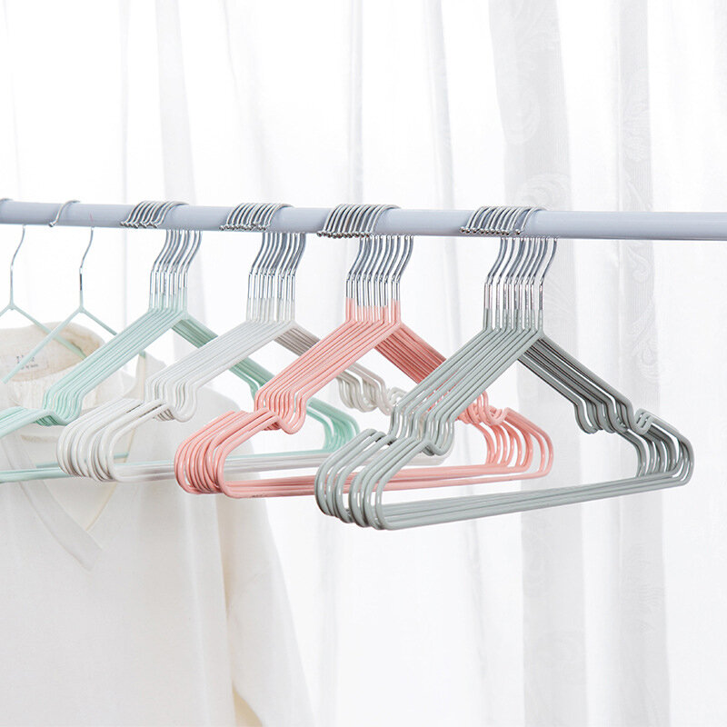 

10 PCS Bold Clothes Hanger Impregnated Plastic Adult Anti-Skid Drying Hook Clothes Hanging, Green;silver;blue;pink;white