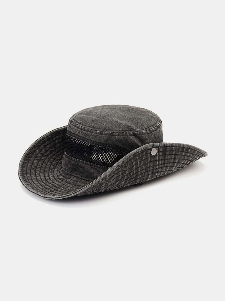 Men Foldable Breathable Adjustable Summer Cotton Fisherman Hat Outdoor Climbing Mesh Sunshade Cap