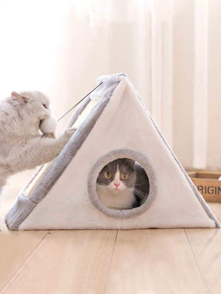 

3 in 1 Sanwich Shape Cat Scratch Board Cave House Entertain Cave Kennel, Gray;coffee