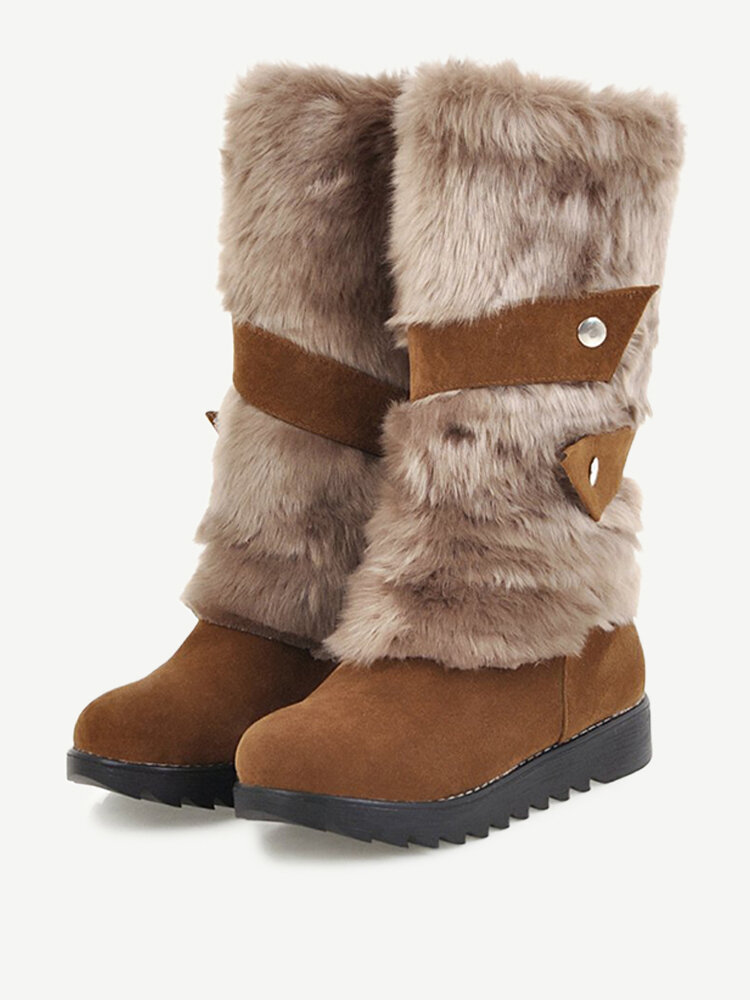 Large Size Furry Stitching Mid Calf Slip On Warm Mid-calf Snow Boots
