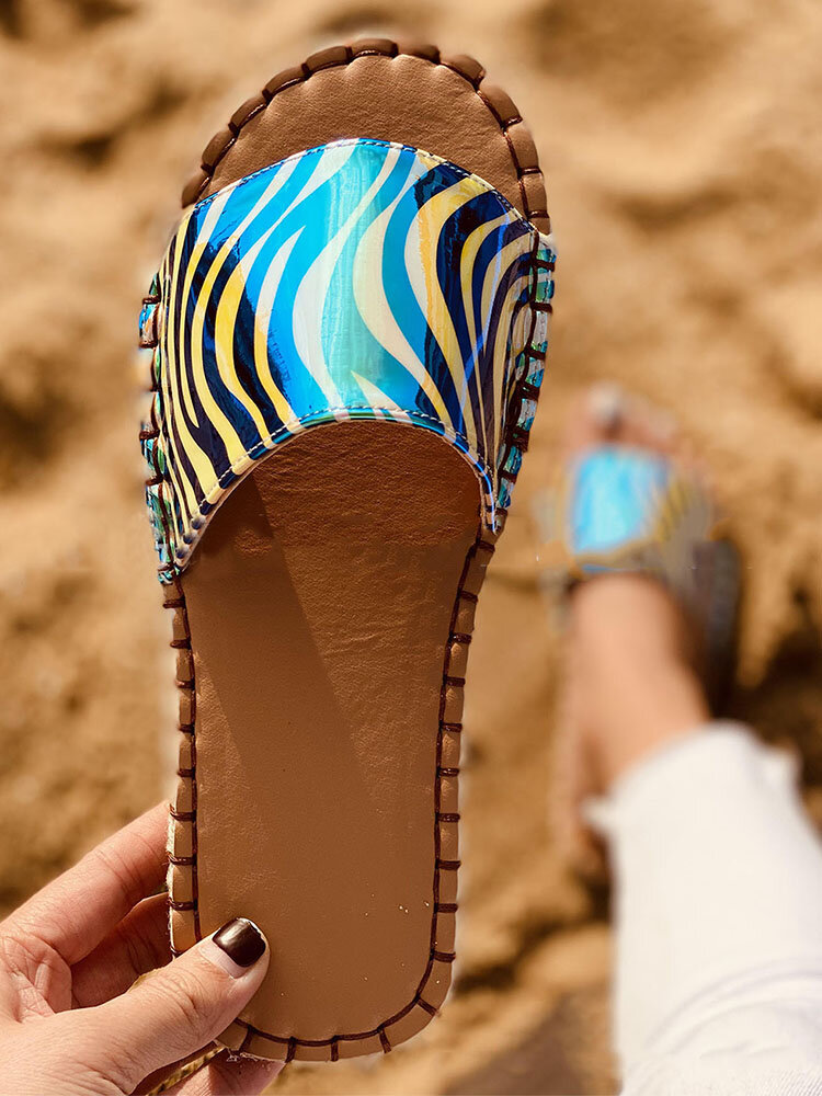 

Women Casual Hand-stitching Printed Comfortable Flat Slippers, Zebra pattern;leopard pattern