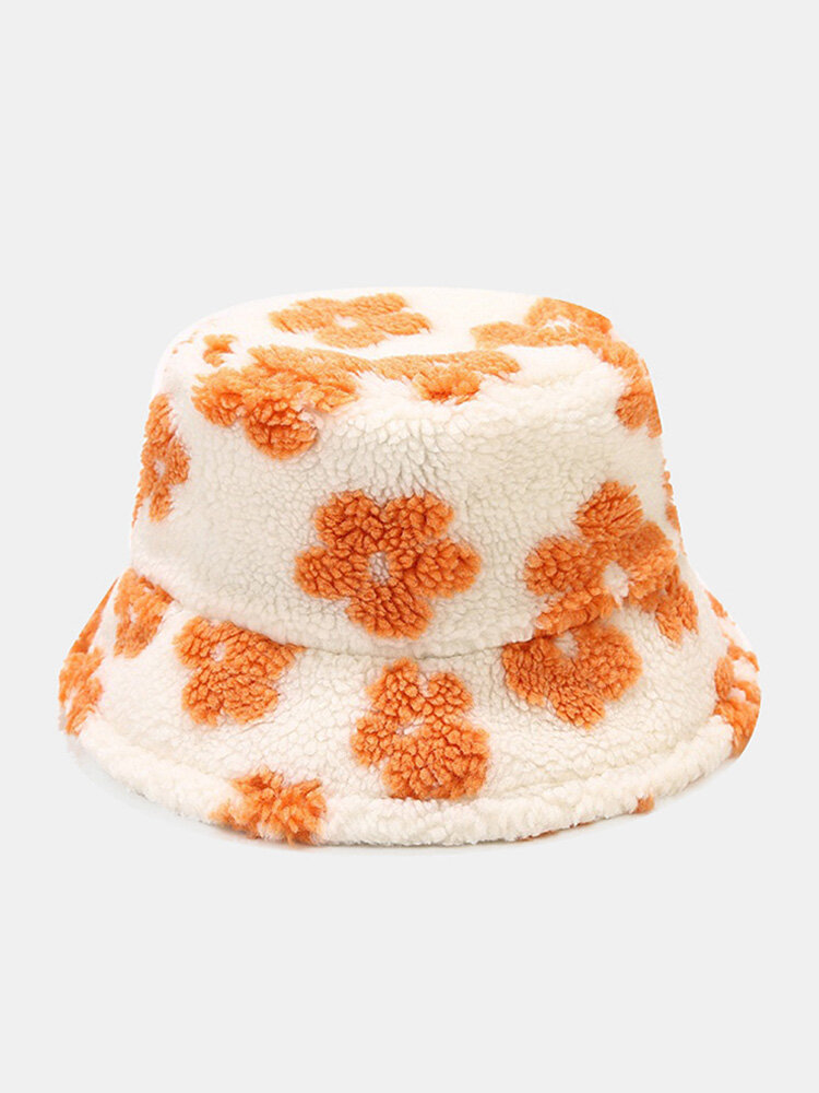 Unisex Lambswool Floral Pattern Warmth All-match Bucket Hat