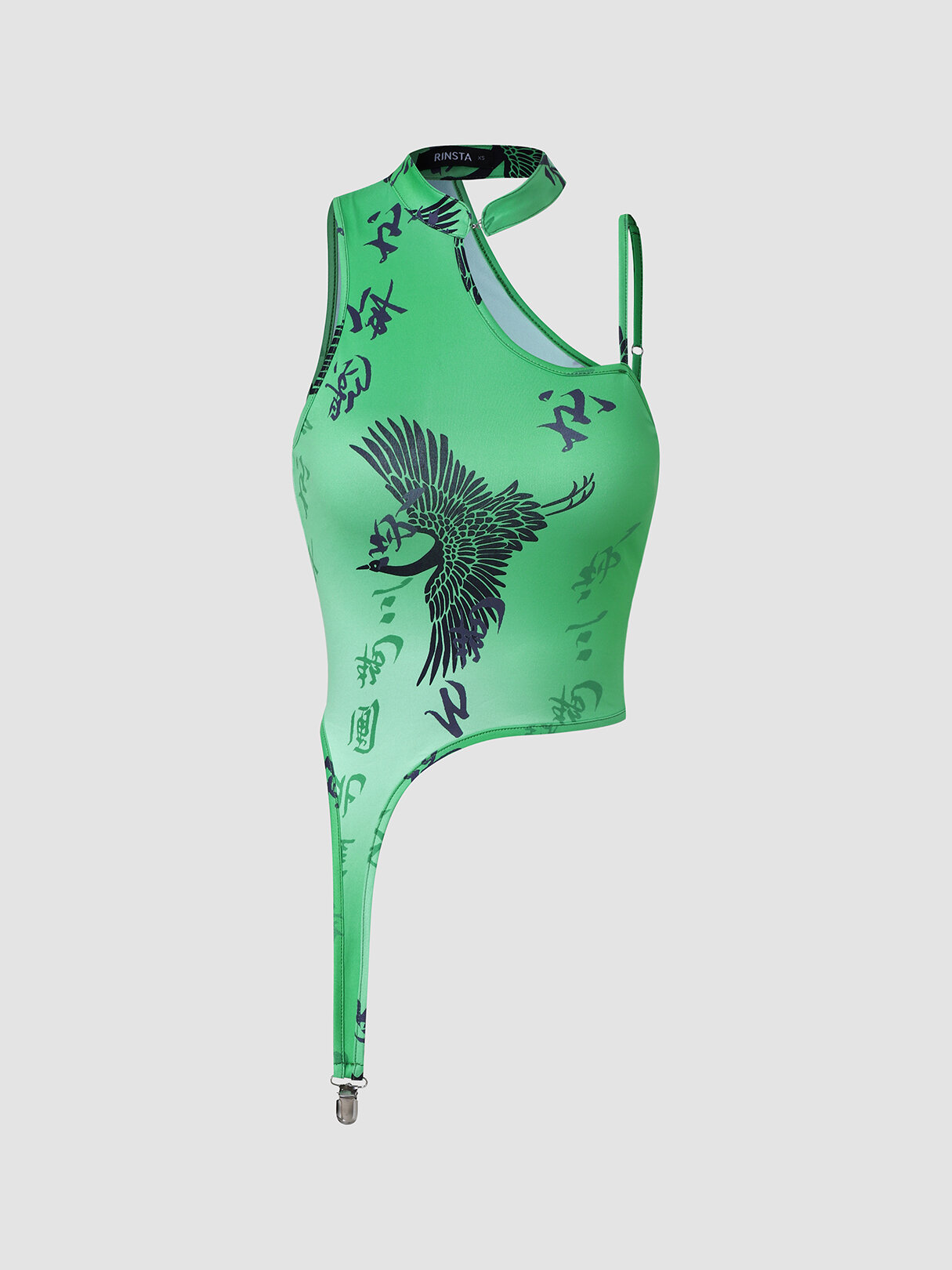 Chinese Character Eagle Cut Out Halter Asymmetrical Tank Top