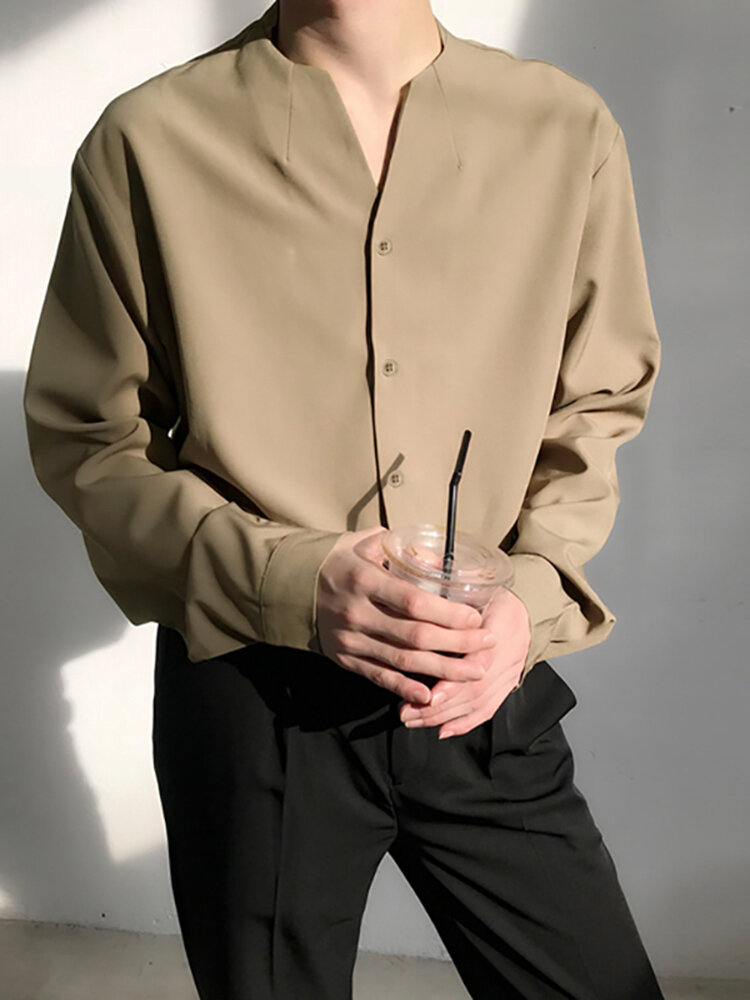 Men Casual Long Sleeve Button Up Workwear Top Shirt