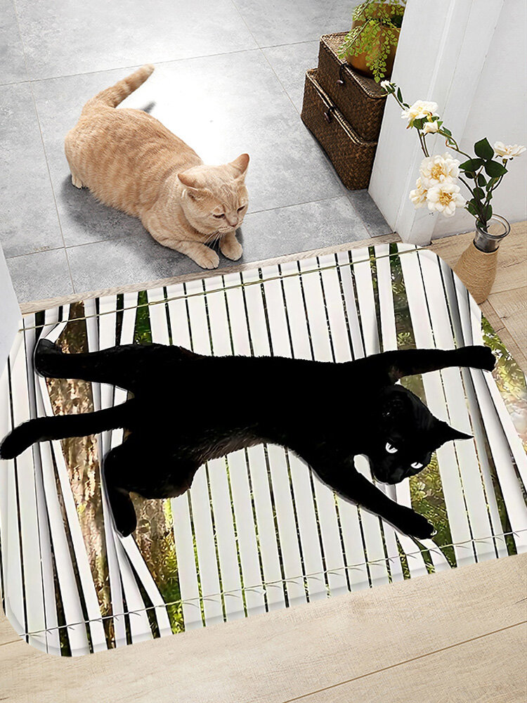 

Black Cat Pattern Floor Mats Flannel Water Absorption Antiskid Floor Mat Bath Room Door Mat