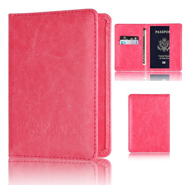 

Men And Women Passport Holder Faux Leather2 Card Slot, Green;black;rose red