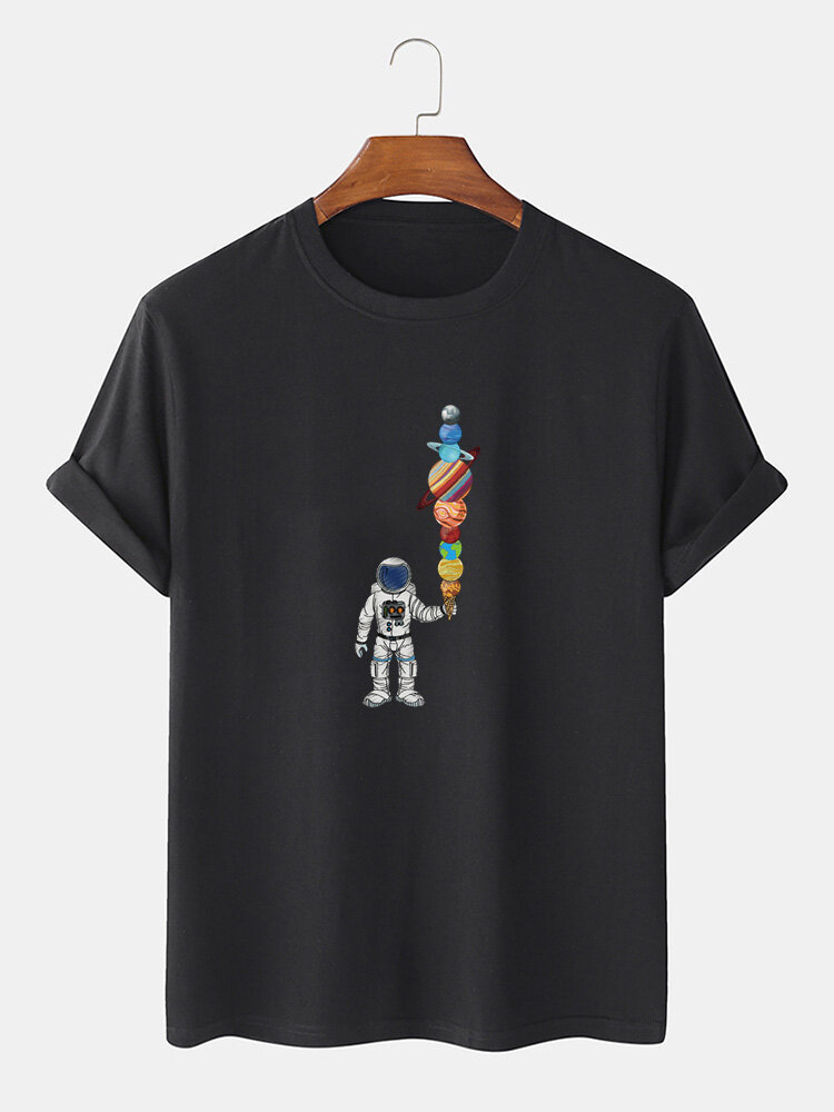 Mens Cartoon Astronaut Ice Cream Print Casual Lightweight Thin T-Shirt