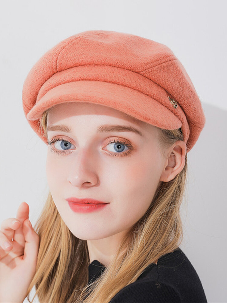 Lady Wide Eaves Fine Wool Material Plain Color Soft Fashion Warm Beret Cap For Autumn Or Winter