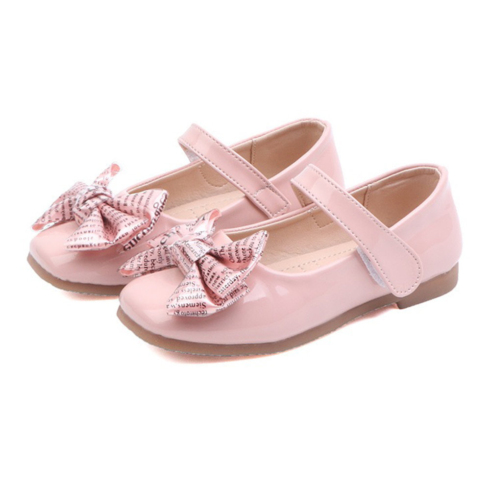 Girls Bowknot Decor Solid Color Hook Loop Dress Mary Jane Shoes