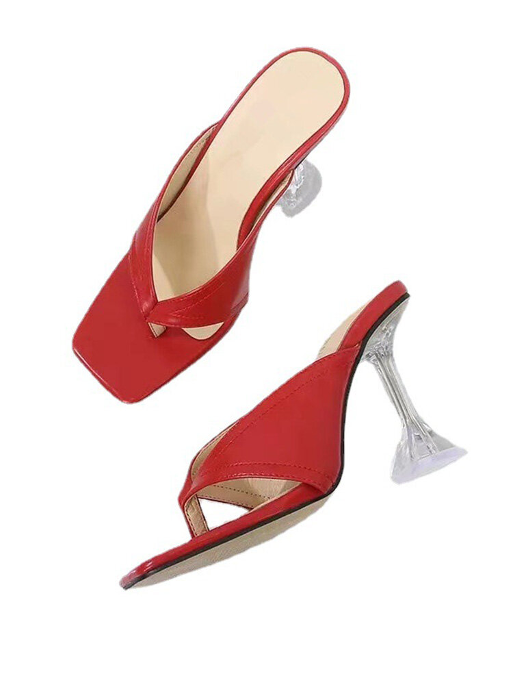 Plus Size Women Casual Clip Toe Sexy Clear Cone Heel Slippers