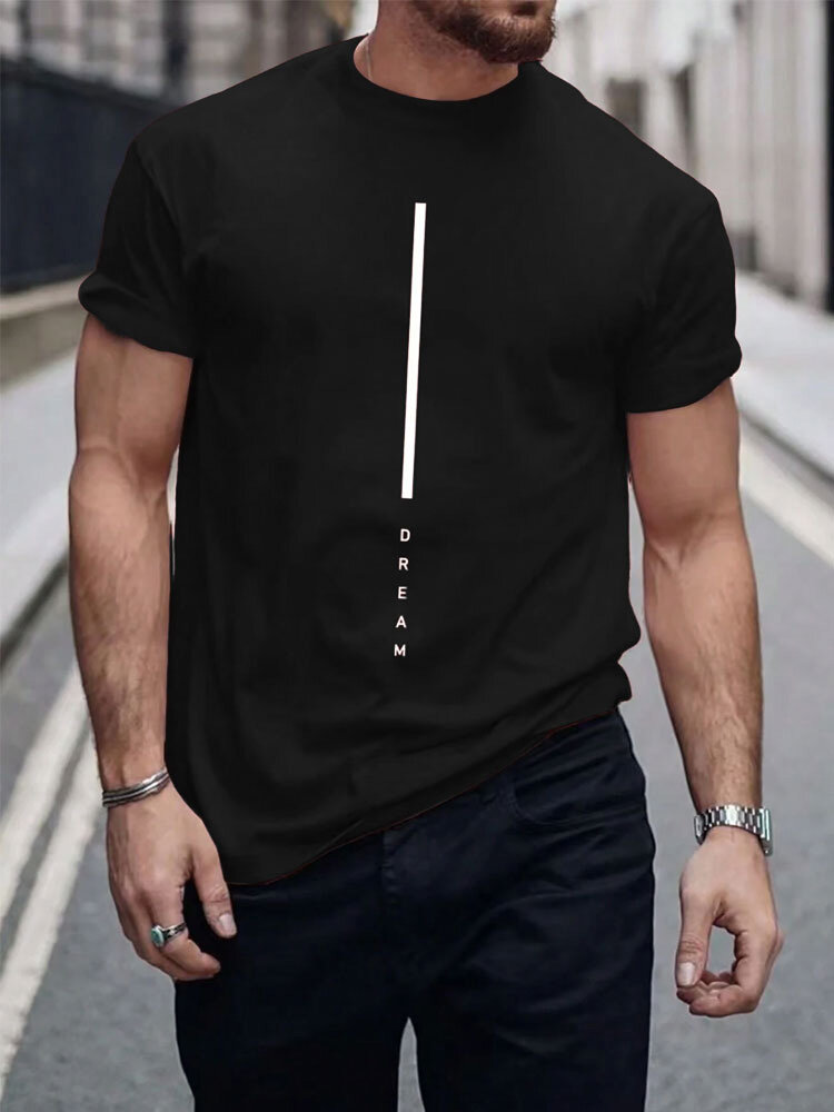 Camisetas informales de manga corta con estampado de letras para hombre Cuello