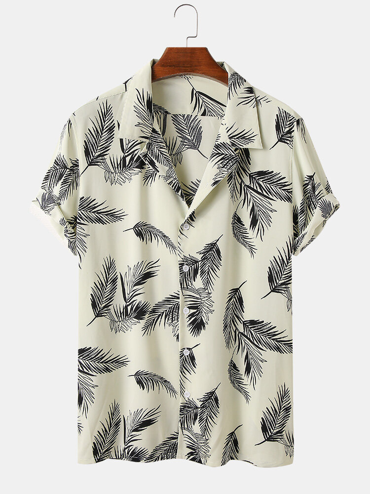 Men Resort Style Palm Leaf Causal Shirt