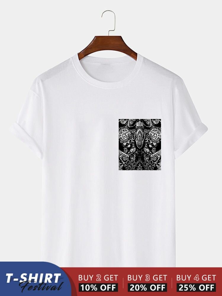 T-shirts à manches courtes et col rond pour hommes avec imprimé cachemire ethnique