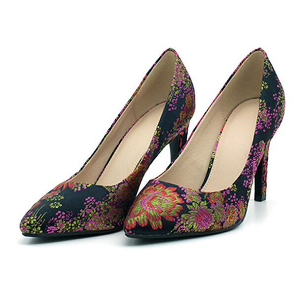 Flower Embroidery Thin Heels Pumps